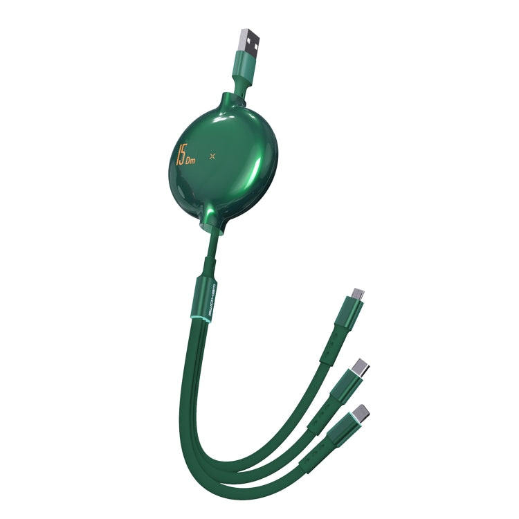 WK WDC-124 สายชาร์จข้อมูล 3A 3 in 1 8 Pin + Type-C / USB-C + Micro USB ซีรีส์ Bona แบบยืดหดได้, ความยาว: 1.5m