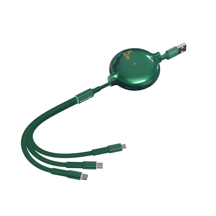 WK WDC-124 สายชาร์จข้อมูล 3A 3 in 1 8 Pin + Type-C / USB-C + Micro USB ซีรีส์ Bona แบบยืดหดได้, ความยาว: 1.5m