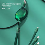WK WDC-124 สายชาร์จข้อมูล 3A 3 in 1 8 Pin + Type-C / USB-C + Micro USB ซีรีส์ Bona แบบยืดหดได้, ความยาว: 1.5m