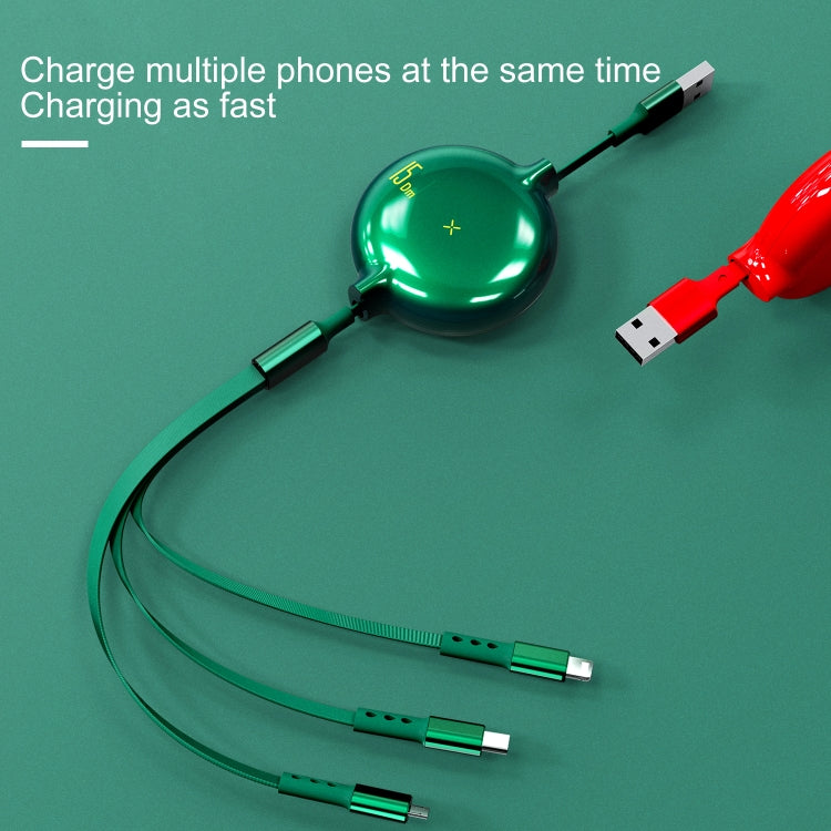 WK WDC-124 สายชาร์จข้อมูล 3A 3 in 1 8 Pin + Type-C / USB-C + Micro USB ซีรีส์ Bona แบบยืดหดได้, ความยาว: 1.5m