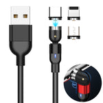 สายชาร์จแม่เหล็กถักไนลอน 3 in 1 USB เป็น 8 Pin + USB-C / Type-C + Micro USB ความยาว 2 เมตร 2A Output หมุนได้, 2m 3 in 1