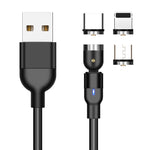 สายชาร์จแม่เหล็กถักไนลอน 3 in 1 USB เป็น 8 Pin + USB-C / Type-C + Micro USB ความยาว 2 เมตร 2A Output หมุนได้, 2m 3 in 1