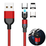 สายชาร์จแม่เหล็กถักไนลอน 3 in 1 USB เป็น 8 Pin + USB-C / Type-C + Micro USB ความยาว 2 เมตร 2A Output หมุนได้, 2m 3 in 1
