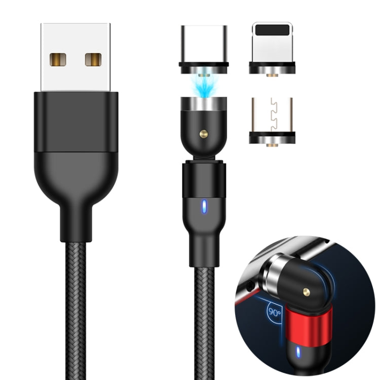 สายชาร์จแม่เหล็กถักไนลอน 3 in 1 USB เป็น 8 Pin + USB-C / Type-C + Micro USB ความยาว 1 เมตร 2A Output หมุนได้