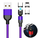 สายชาร์จแม่เหล็กถักไนลอน 3 in 1 USB เป็น 8 Pin + USB-C / Type-C + Micro USB ความยาว 1 เมตร 2A Output หมุนได้