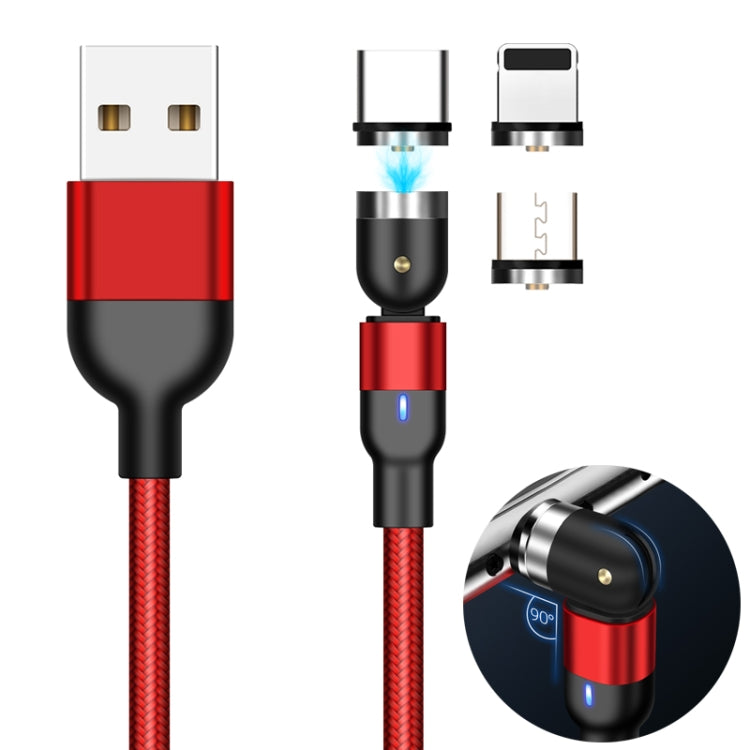 สายชาร์จแม่เหล็กถักไนลอน 3 in 1 USB เป็น 8 Pin + USB-C / Type-C + Micro USB ความยาว 1 เมตร 2A Output หมุนได้