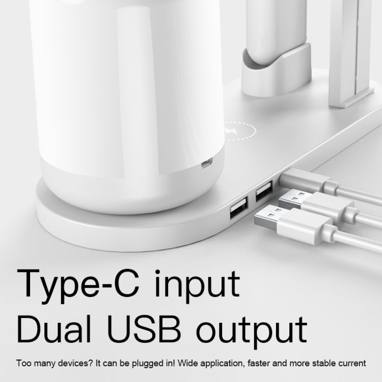 WS6 โคมไฟตั้งโต๊ะมัลติฟังก์ชัน 10W พร้อมพอร์ต USB 2 ช่อง + USB-C / Type-C และที่ชาร์จไร้สาย Qi
