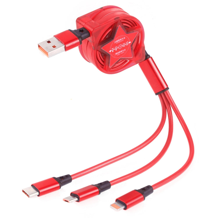 สายชาร์จซิงค์ข้อมูลแบบยืดหดได้ 1.2m 3 in 1 USB เป็น USB-C / Type-C + 8Pin + Micro USB