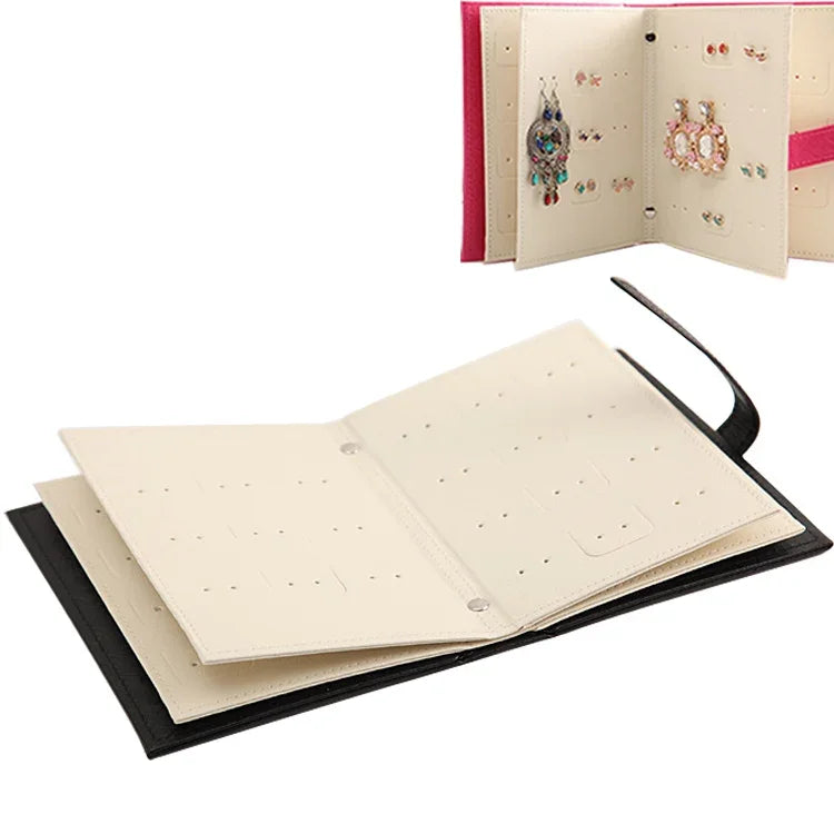 ชั้นวางแสดงต่างหูแบบพกพารูปหนังสือ กล่องเก็บเครื่องประดับ