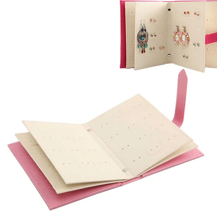 ชั้นวางแสดงต่างหูแบบพกพารูปหนังสือ กล่องเก็บเครื่องประดับ