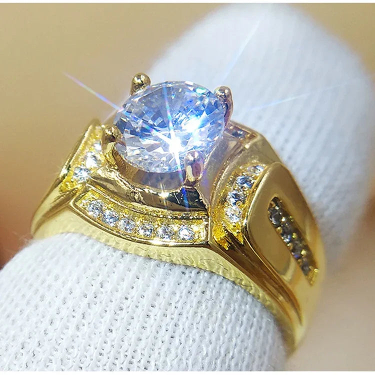 แหวนเพชรผู้ชายสไตล์นักธุรกิจแฟชั่น ชุบทองขาว 18K + ซิริคอน AAA ขนาด: 7, เส้นผ่านศูนย์กลาง: 17.3 มม., เส้นรอบวง: 54.5 มม., เส้นผ่านศูนย์กลาง: 17.3 มม.