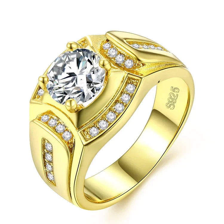 แหวนเพชรผู้ชายสไตล์นักธุรกิจแฟชั่น ชุบทองขาว 18K + ซิริคอน AAA ขนาด: 8, เส้นผ่านศูนย์กลาง: 18.1 มม., เส้นรอบวง: 57 มม., เส้นผ่านศูนย์กลาง: 18.1 มม.