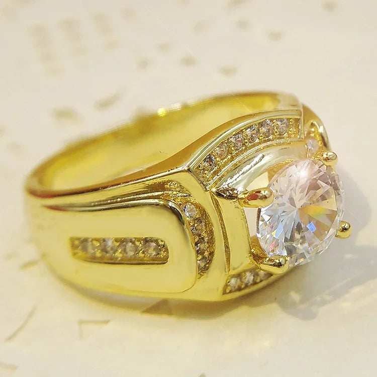 แหวนเพชรผู้ชายสไตล์นักธุรกิจแฟชั่น ชุบทองขาว 18K + ซิริคอน AAA ขนาด: 9, เส้นผ่านศูนย์กลาง: 18.9 มม., เส้นรอบวง: 59.5 มม., เส้นผ่านศูนย์กลาง: 18.9 มม.