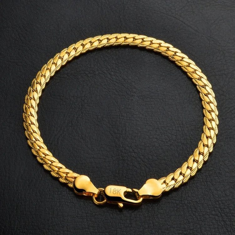 เครื่องประดับแฟชั่นร้อนแรง กำไลทองคำเหลือง 18k แบบเรียบง่าย (สีทอง)