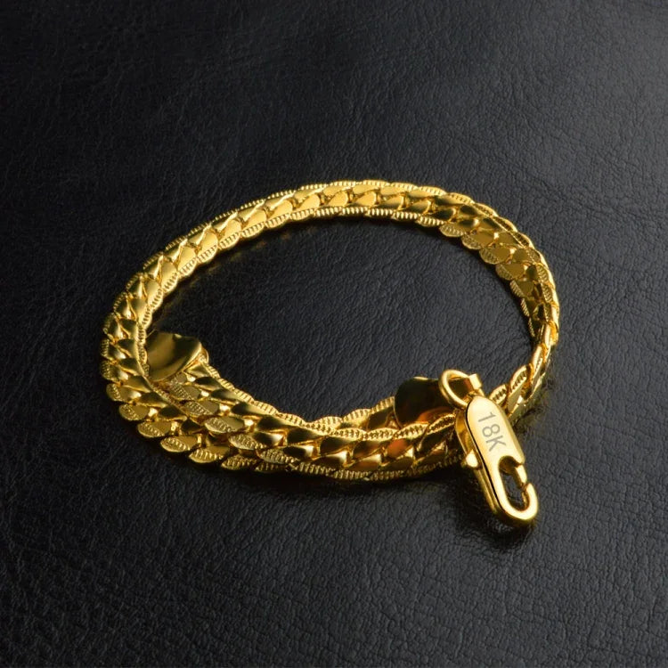 เครื่องประดับแฟชั่นร้อนแรง กำไลทองคำเหลือง 18k แบบเรียบง่าย (สีทอง)