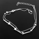 ข้อเท้าเงินชุบแฟชั่นประดับเม็ดแป้งและดาวคู่ (สีเงิน)