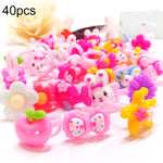 40 PCS Children Cute Cartoon Resin Flower Animal Heart Bow-knot Ring, Smooth Surface, Smooth Surface, 40 PCS