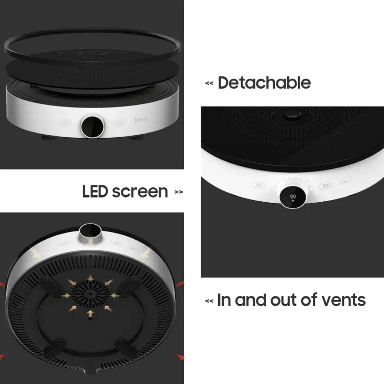 เตาแม่เหล็กไฟฟ้า Xiaomi Mijia 2100W พร้อมหน้าจอ OLED และการเชื่อมต่อ NFC ควบคุมผ่านแอป, ปลั๊ก US, เตา 2 2100W