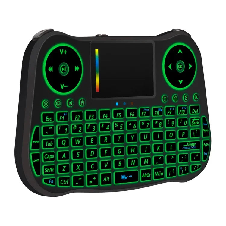 คีย์บอร์ดไร้สาย MT08 2.4GHz Mini Air Mouse QWERTY พร้อมไฟแบ็คไลท์สีสันสดใส ทัชแพด และควบคุมมัลติมีเดีย สำหรับ PC, TV, MT08