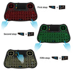 คีย์บอร์ดไร้สาย MT08 2.4GHz Mini Air Mouse QWERTY พร้อมไฟแบ็คไลท์สีสันสดใส ทัชแพด และควบคุมมัลติมีเดีย สำหรับ PC, TV, MT08