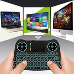 คีย์บอร์ดไร้สาย MT08 2.4GHz Mini Air Mouse QWERTY พร้อมไฟแบ็คไลท์สีสันสดใส ทัชแพด และควบคุมมัลติมีเดีย สำหรับ PC, TV, MT08
