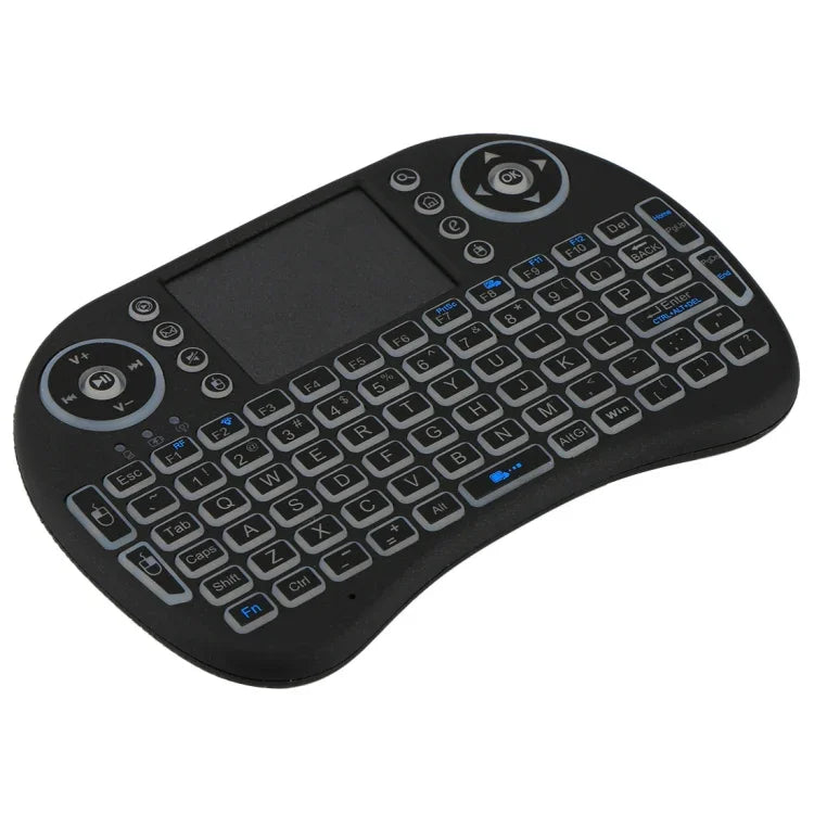 คีย์บอร์ดไร้สาย QWERTY Mini i8 2.4GHz พร้อมไฟแบ็คไลท์สีสันสดใส ทัชแพด และควบคุมมัลติมีเดีย สำหรับ PC, Android TV BOX, เครื่องเล่น X-BOX, สมาร์ทโฟน, เปลี่ยนไฟแบ็คไลท์สีสันสดใส