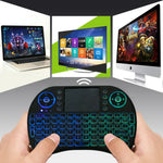 คีย์บอร์ดไร้สาย QWERTY Mini i8 2.4GHz พร้อมไฟแบ็คไลท์สีสันสดใส ทัชแพด และควบคุมมัลติมีเดีย สำหรับ PC, Android TV BOX, เครื่องเล่น X-BOX, สมาร์ทโฟน, เปลี่ยนไฟแบ็คไลท์สีสันสดใส