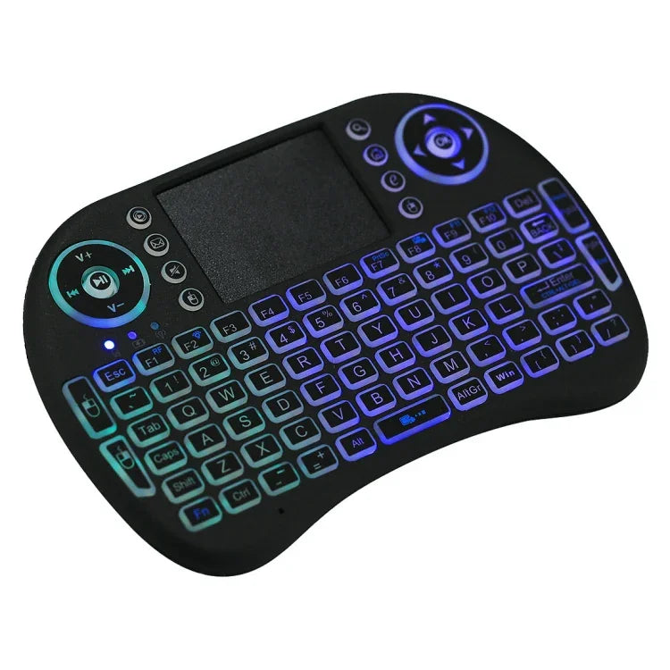 คีย์บอร์ดไร้สาย QWERTY Mini i8 2.4GHz พร้อมไฟแบ็คไลท์สีสันสดใส ทัชแพด และควบคุมมัลติมีเดีย สำหรับ PC, Android TV BOX, เครื่องเล่น X-BOX, สมาร์ทโฟน, เปลี่ยนไฟแบ็คไลท์สีสันสดใส
