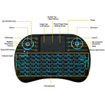 คีย์บอร์ดไร้สาย QWERTY Mini i8 2.4GHz พร้อมไฟแบ็คไลท์สีสันสดใส ทัชแพด และควบคุมมัลติมีเดีย สำหรับ PC, Android TV BOX, เครื่องเล่น X-BOX, สมาร์ทโฟน, เปลี่ยนไฟแบ็คไลท์สีสันสดใส