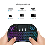 คีย์บอร์ดไร้สาย QWERTY Mini i8 2.4GHz พร้อมไฟแบ็คไลท์สีสันสดใส ทัชแพด และควบคุมมัลติมีเดีย สำหรับ PC, Android TV BOX, เครื่องเล่น X-BOX, สมาร์ทโฟน, เปลี่ยนไฟแบ็คไลท์สีสันสดใส