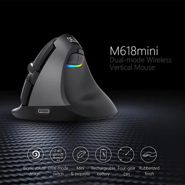 DELUX M618 เมาส์แนวตั้งไร้สาย 2.4G 2400DPI USB ชาร์จไฟได้ ดีไซน์ตามหลักสรีรศาสตร์ สีเทา M618