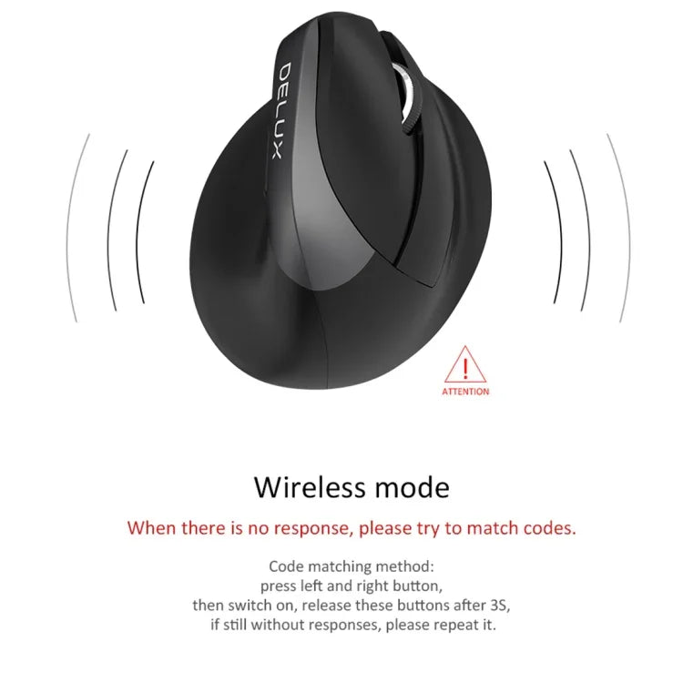 DELUX M618 เมาส์แนวตั้งไร้สาย 2.4G 2400DPI USB ชาร์จไฟได้ ดีไซน์ตามหลักสรีรศาสตร์ สีเทา M618