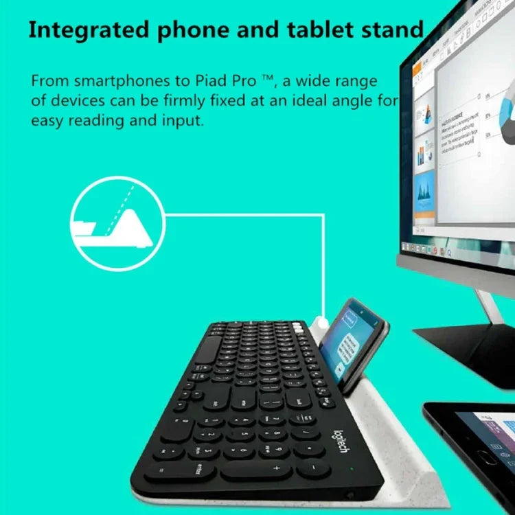 Logitech K780 คีย์บอร์ดไร้สาย Bluetooth + Unifying โหมดคู่ พร้อมขาตั้ง รองรับหลายอุปกรณ์