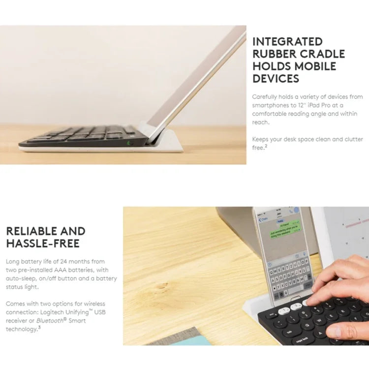 Logitech K780 คีย์บอร์ดไร้สาย Bluetooth + Unifying โหมดคู่ พร้อมขาตั้ง รองรับหลายอุปกรณ์
