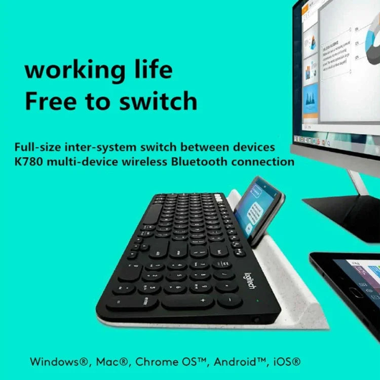 Logitech K780 คีย์บอร์ดไร้สาย Bluetooth + Unifying โหมดคู่ พร้อมขาตั้ง รองรับหลายอุปกรณ์