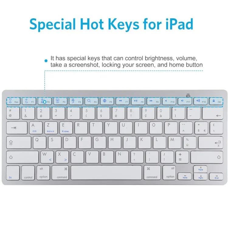 คีย์บอร์ดบลูทูธไร้สายบางพิเศษ WB-8022 สำหรับ iPad, Samsung, Huawei, Xiaomi, แท็บเล็ตพีซี หรือสมาร์ทโฟน, ปุ่มภาษาฝรั่งเศส, ปุ่มภาษาฝรั่งเศส