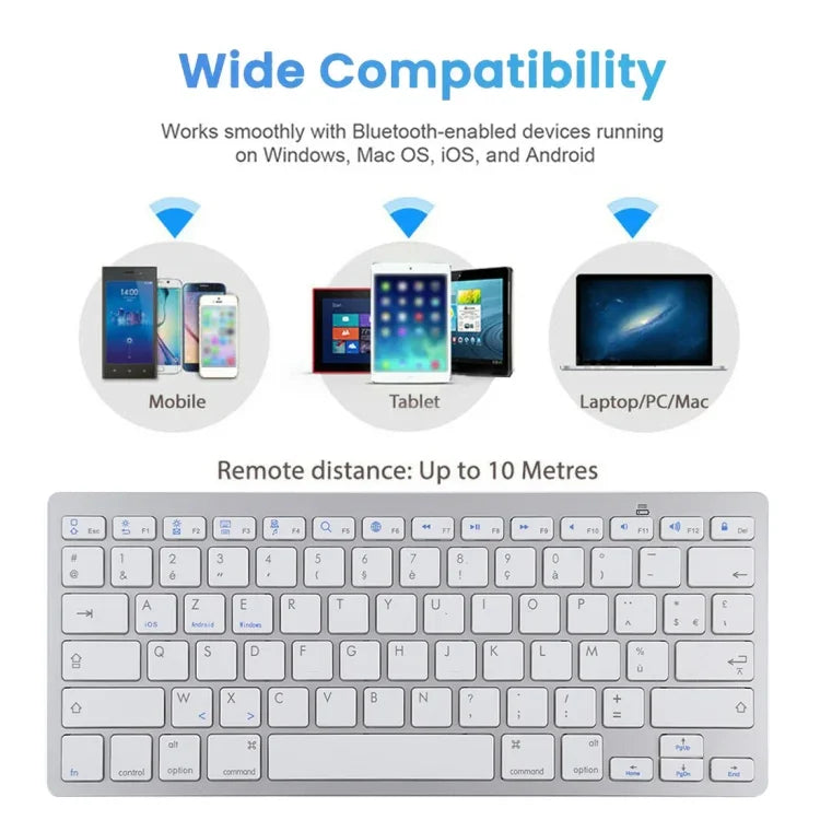 คีย์บอร์ดบลูทูธไร้สายบางพิเศษ WB-8022 สำหรับ iPad, Samsung, Huawei, Xiaomi, แท็บเล็ตพีซี หรือสมาร์ทโฟน, ปุ่มภาษาฝรั่งเศส, ปุ่มภาษาฝรั่งเศส
