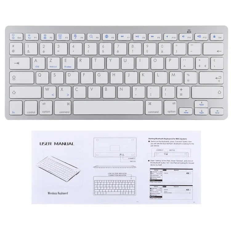 คีย์บอร์ดบลูทูธไร้สายบางพิเศษ WB-8022 สำหรับ iPad, Samsung, Huawei, Xiaomi, แท็บเล็ตพีซี หรือสมาร์ทโฟน, ปุ่มภาษาฝรั่งเศส, ปุ่มภาษาฝรั่งเศส
