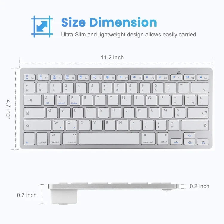 คีย์บอร์ดบลูทูธไร้สายบางพิเศษ WB-8022 สำหรับ iPad, Samsung, Huawei, Xiaomi, แท็บเล็ตพีซี หรือสมาร์ทโฟน, ปุ่มภาษาฝรั่งเศส, ปุ่มภาษาฝรั่งเศส