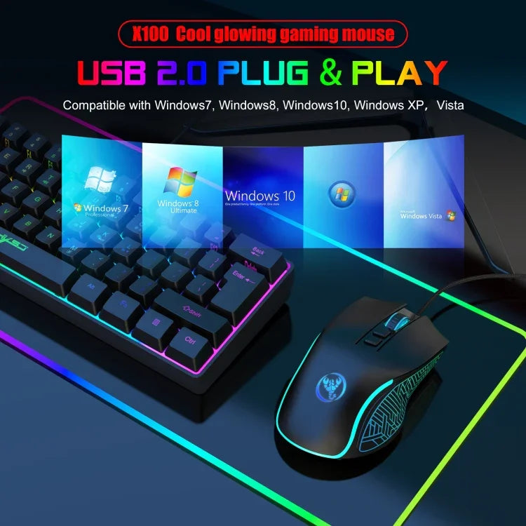 เมาส์เกมมิ่งมีสาย HXSJ X100 7 ปุ่ม 3600 DPI พร้อมไฟส่องสว่าง ความยาวสาย 1.5 เมตร
