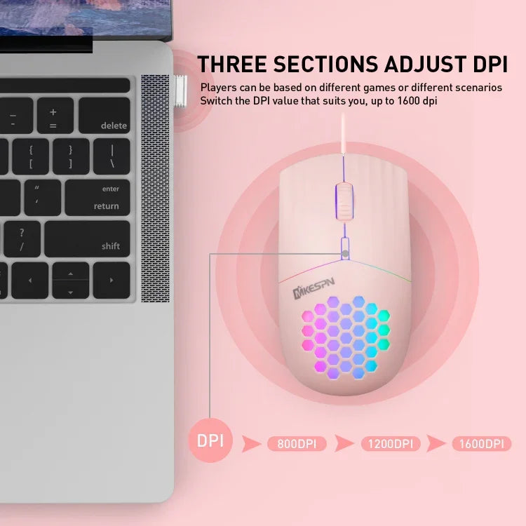 เมาส์มีสาย RGB รูปแบบกลวง อินเทอร์เฟซ Type-C รุ่น MKESPN SXS-838