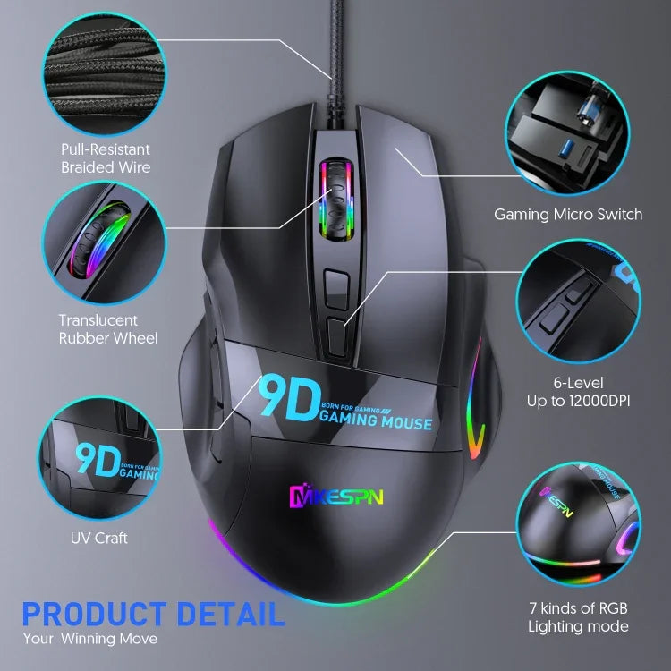 เมาส์เกมมิ่งมีสาย MKESPN X10 9 ปุ่ม RGB กำหนดมาโคร, กำหนดมาโคร