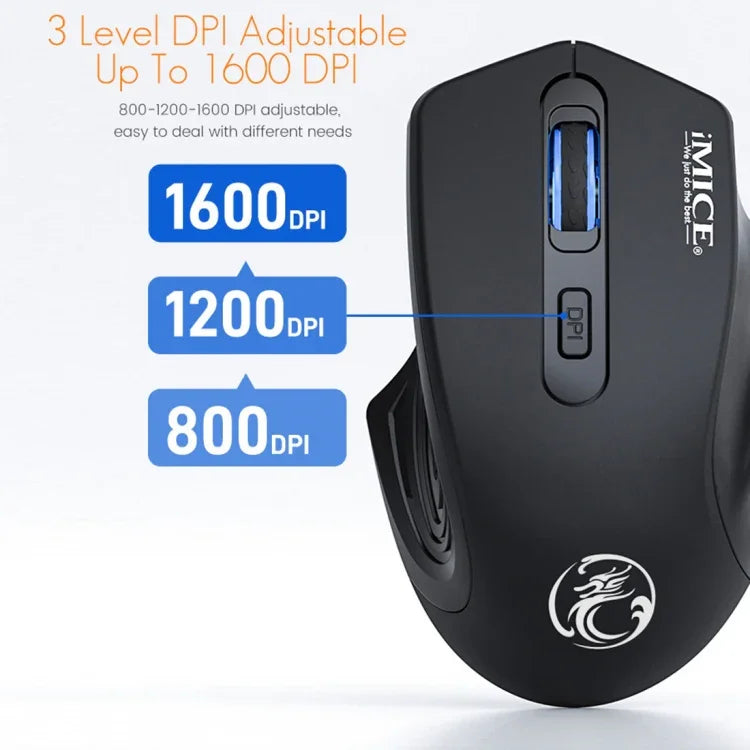 เมาส์ไร้สายเงียบชาร์จได้ 4 ปุ่ม 1600 DPI 2.4GHz สำหรับคอมพิวเตอร์และแล็ปท็อป รุ่น iMICE G-1800