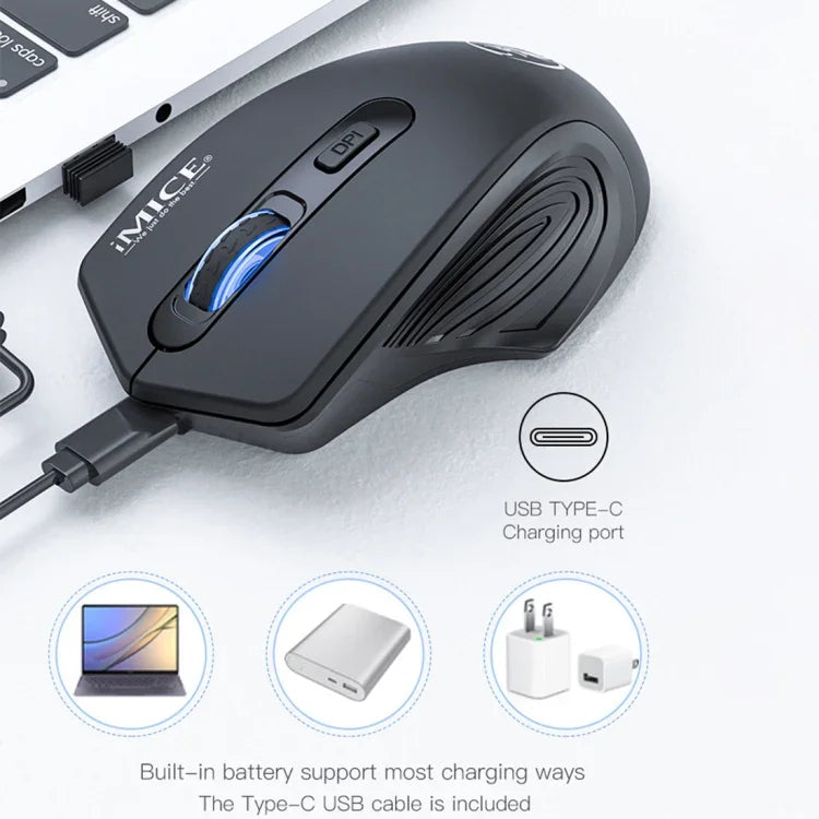 เมาส์ไร้สายเงียบชาร์จได้ 4 ปุ่ม 1600 DPI 2.4GHz สำหรับคอมพิวเตอร์และแล็ปท็อป รุ่น iMICE G-1800