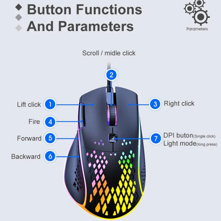 เมาส์เกมมิ่ง iMICE T97 พร้อมไฟ RGB LED USB 7 ปุ่ม 7200 DPI เมาส์เกมมิ่งแบบมีสาย