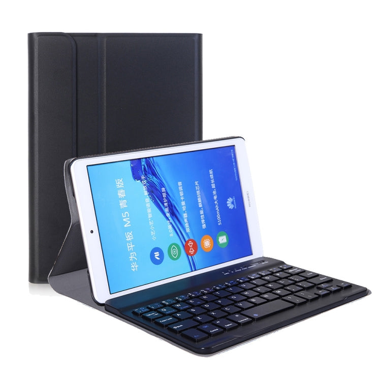 A0M5 คีย์บอร์ดบลูทูธถอดได้ + เคสแท็บเล็ตหนังแบบพับแนวนอนบางเฉียบสำหรับ Huawei MediaPad M5 & Honor Tab 5 8 นิ้ว, พร้อมที่จับ