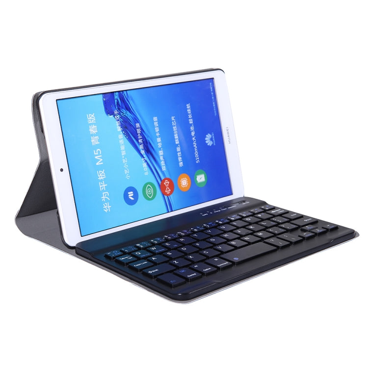 A0M5 คีย์บอร์ดบลูทูธถอดได้ + เคสแท็บเล็ตหนังแบบพับแนวนอนบางเฉียบสำหรับ Huawei MediaPad M5 & Honor Tab 5 8 นิ้ว, พร้อมที่จับ