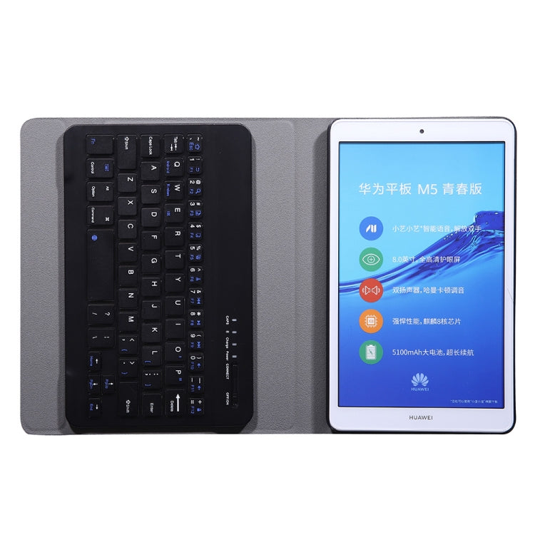 A0M5 คีย์บอร์ดบลูทูธถอดได้ + เคสแท็บเล็ตหนังแบบพับแนวนอนบางเฉียบสำหรับ Huawei MediaPad M5 & Honor Tab 5 8 นิ้ว, พร้อมที่จับ