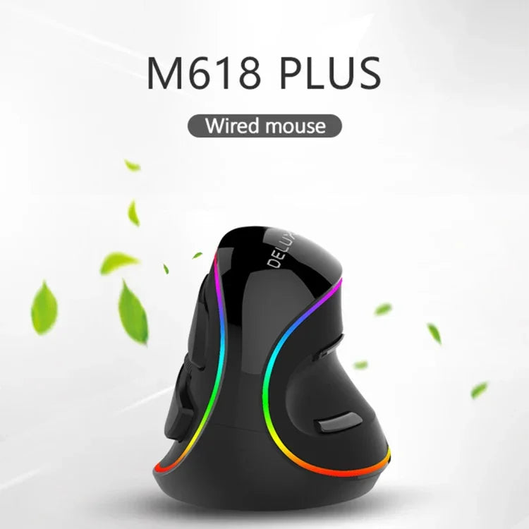 เมาส์ออปติคอลมีสาย DELUX M618 Plus RGB แบบยศาสตร์แนวตั้ง 4000DPI, 4000DPI มีสาย