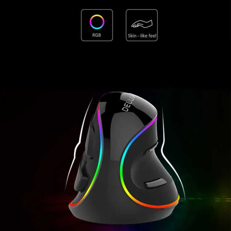 เมาส์ออปติคอลมีสาย DELUX M618 Plus RGB แบบยศาสตร์แนวตั้ง 4000DPI, 4000DPI มีสาย